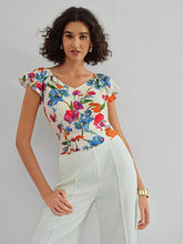 MOTF X MARIA-VICTORIA CHECA FLORAL PRINT V-NECK FLUTTER SLEEVE BLOUSE